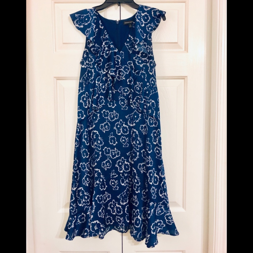 Navy with white flowers flutter dress. NWOT